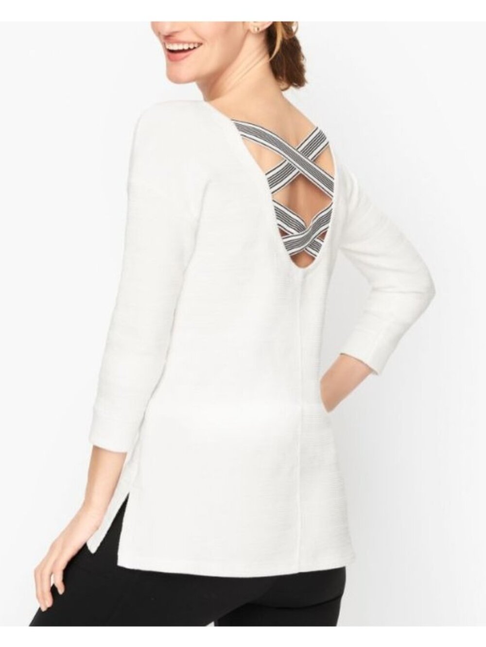 TALBOTS textured criss cross back sweatshirt size PM